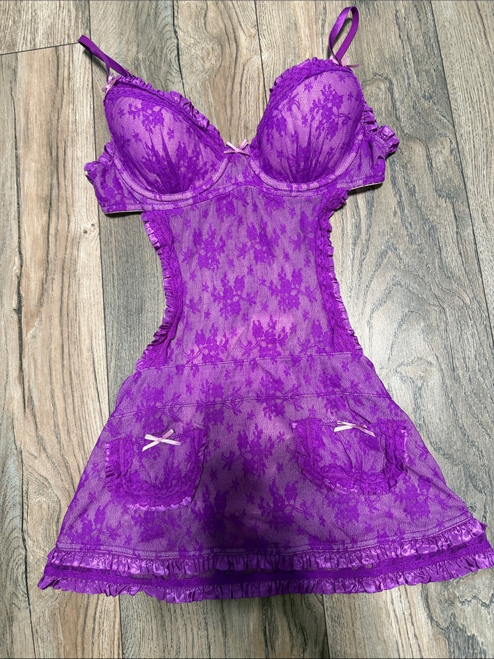 Victoria's Secret Vibrant Purple Lace Babydoll Chemise with Shelf Bra